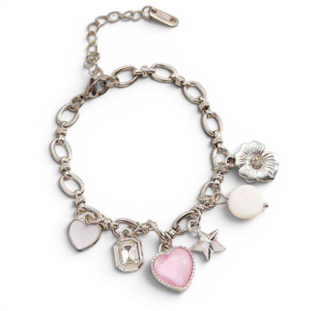 PULSERA ACERO MULTIDIJES CORAZÓN ROSA