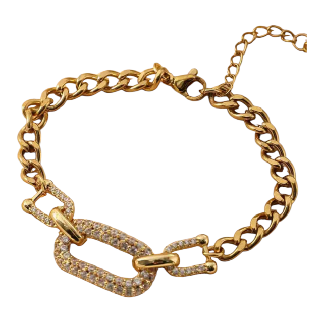 PULSERA ACERO DORADO DIJE MICROPAVE