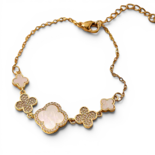 PULSERA ACERO DORADO TRÉBOL VC MICROPAVE 