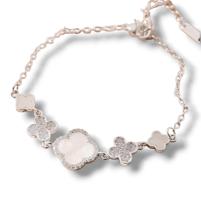 PULSERA ACERO BLANCO DIJE TRÉBOL VC MICROPAVE 