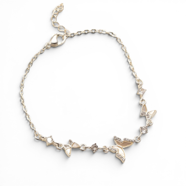 PULSERA ACERO BLANCO DIJES MARIPOSA MICROPAVE 