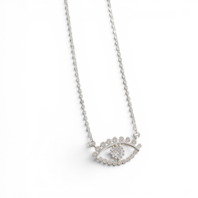 COLLAR ACERO BLANCO CON DIJE OJO MICROPAVE