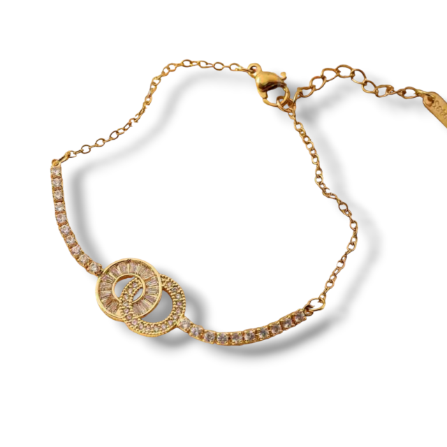 PULSERA ACERO DORADO CÍRCULOS MICROPAVE
