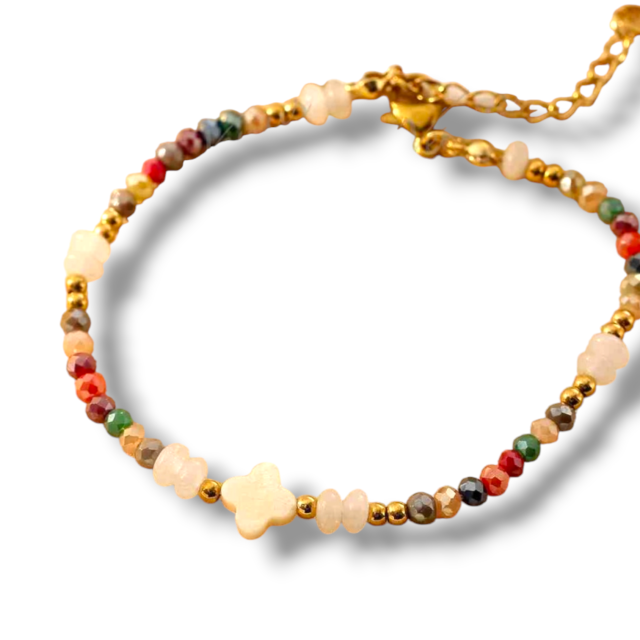 PULSERA ACERO DORADO CON CRISTALES Y PIEDRAS 