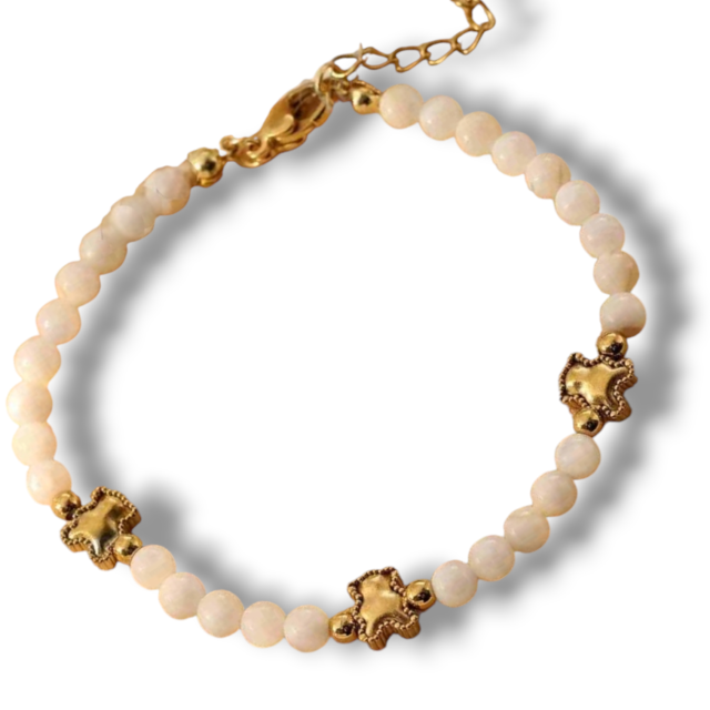 PULSERA ACERO DORADO PIEDRAS Y OSITOS