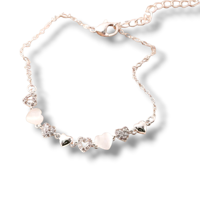 PULSERA ACERO BLANCO CORAZONES MICROPAVE