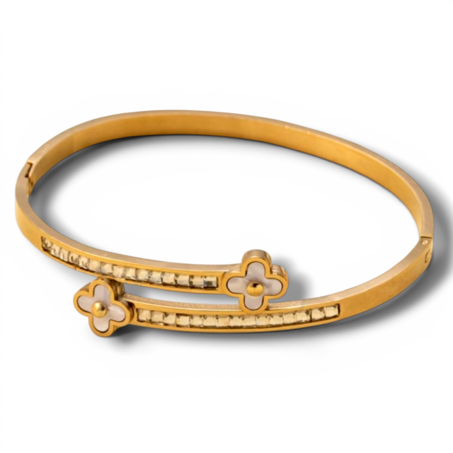 ESCLAVA ACERO DIRADO TRÉBOLES VC STRASS