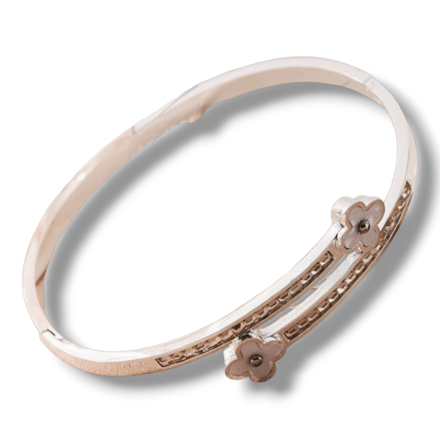 ESCLAVA ACERO BLANCO TRÉBOL VC STRASS