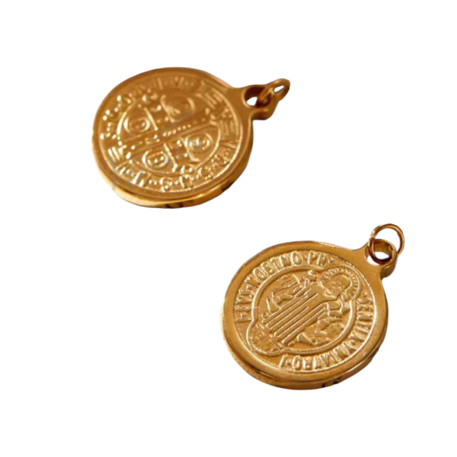 DIJE ACERO DORADO MEDALLA SAN BENITO