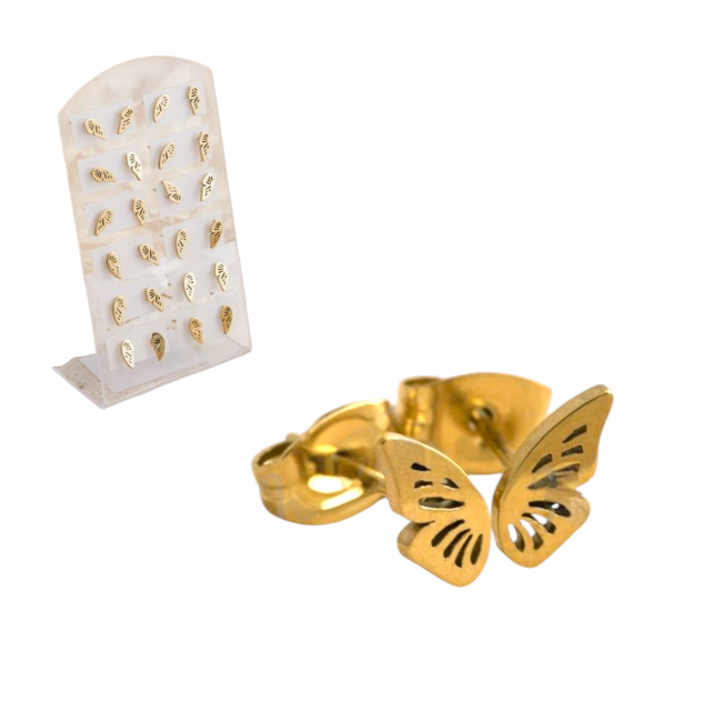 BLÍSTER ARO ACERO DORADO PASANTE ALAS DE MARIPOSA
