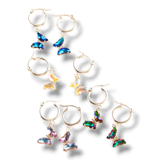 AROS ACERO BLANCO ARGOLLA DIJE MARIPOSA CRISTAL