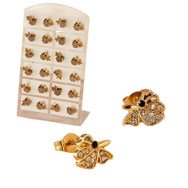 BLÍSTER ACERO DORADO ARO PASANTE MARIPOSA STRASS