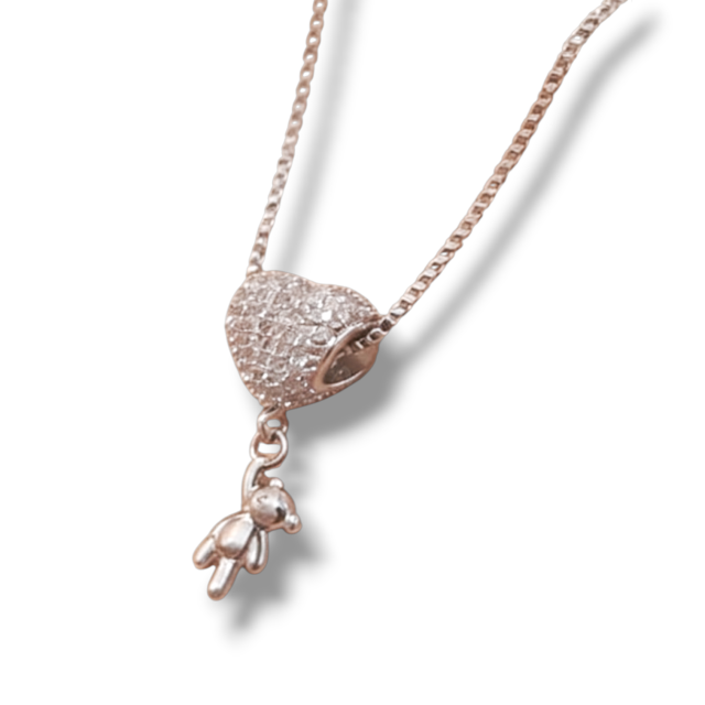 COLLAR ACERO DIJE MICROPAVE OSITO COLGANTE