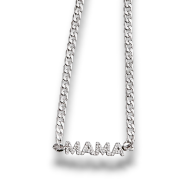 COLLAR ACERO DIJE MAMÁ STRASS