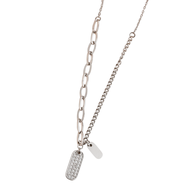 COLLAR ACERO PLAQUITA STRASS