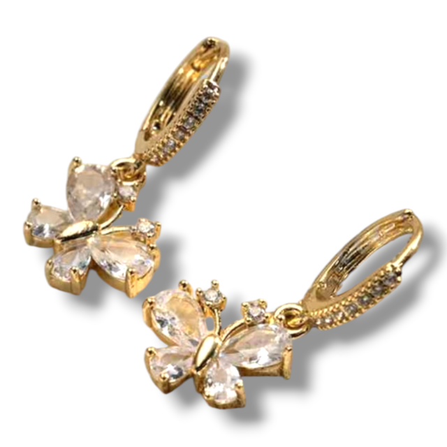 ARO BRONCE DORADO ARGOLLA MICROPAVE MARIPOSA CRISTAL