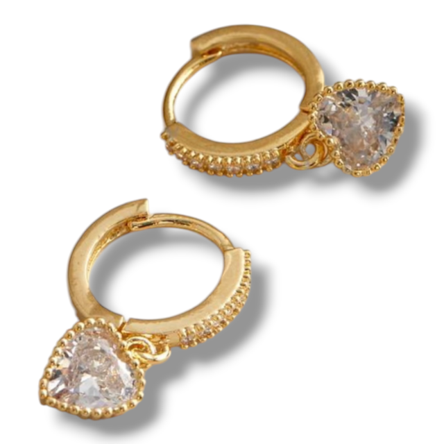 ARO BRONCE DORADO ARGOLLA MICROPAVE DIJE CORAZÓN CRISTAL 
