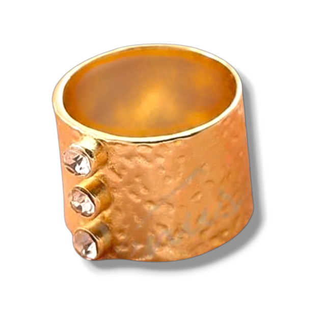 ANILLO GRUESO ACERO DORADO 3 CUBICS