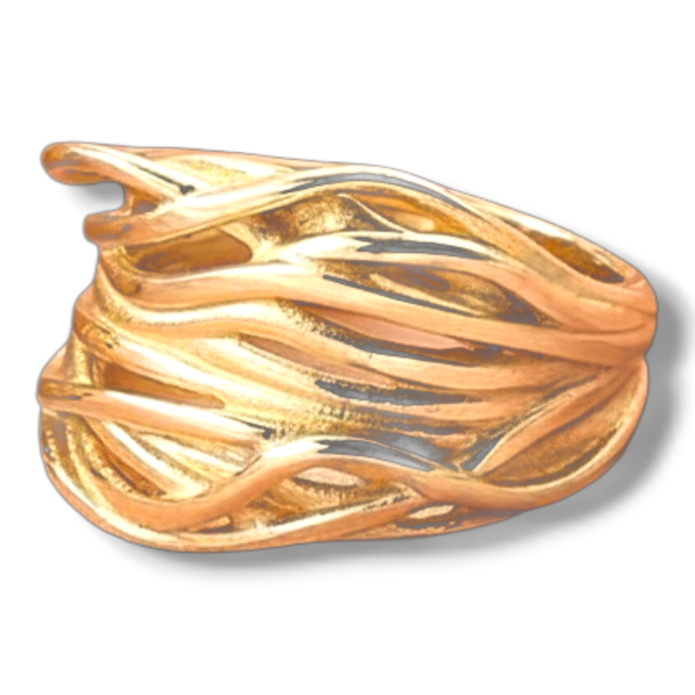 ANILLO ACERO DORADO GRUESO LUNEAS