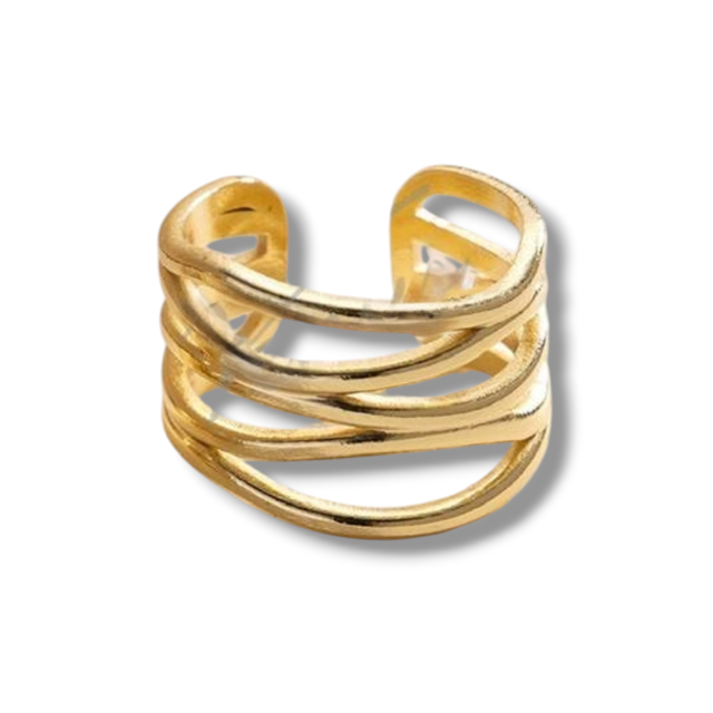 ANILLO ACERO DORADO FORMAS ANCHO LÍNEAS 