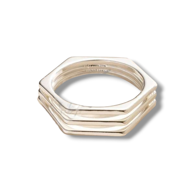 ANILLO ACERO BLANCO HEXÁGONO 
