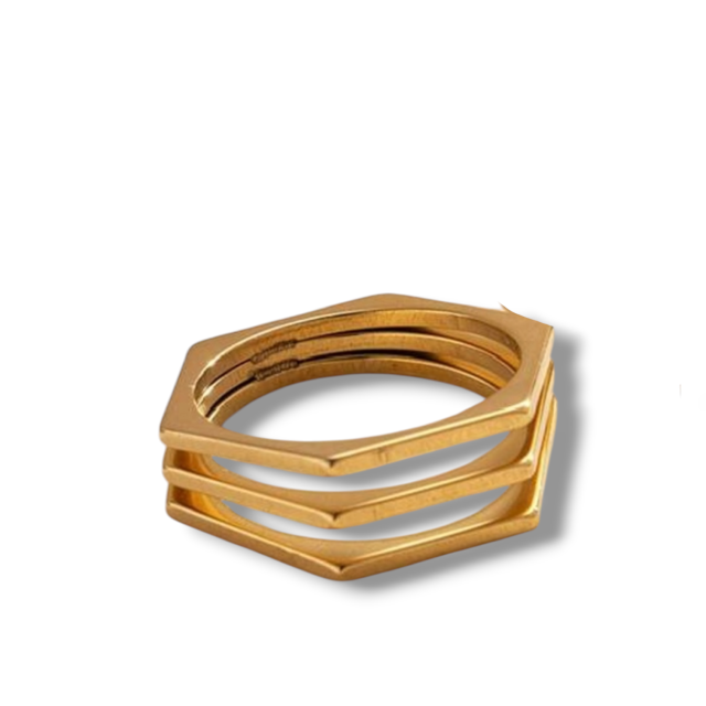 ANILLO ACERO DORADO HEXÁGONO 