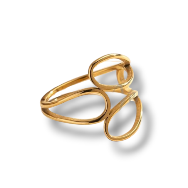 ANILLO ACERO DORADO FORMA LABRADA 