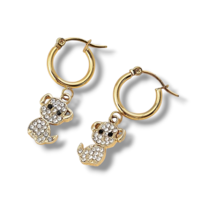 ARO ACERO DORADO ARGOLLA DIJE GATO STRASS
