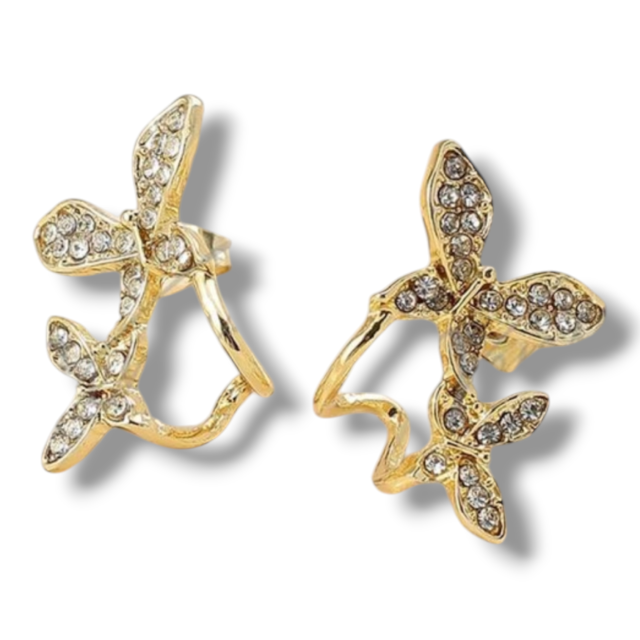 ARO ACERO DORADO PASANTE MARIPOSA STRASS