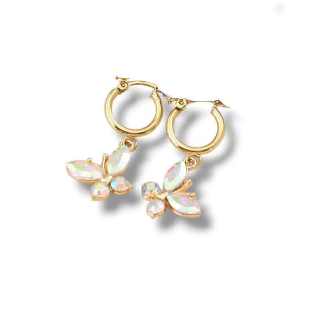 ARO ACERO DORADO ARGOLLA DIJE MARIPOSA CRISTAL 