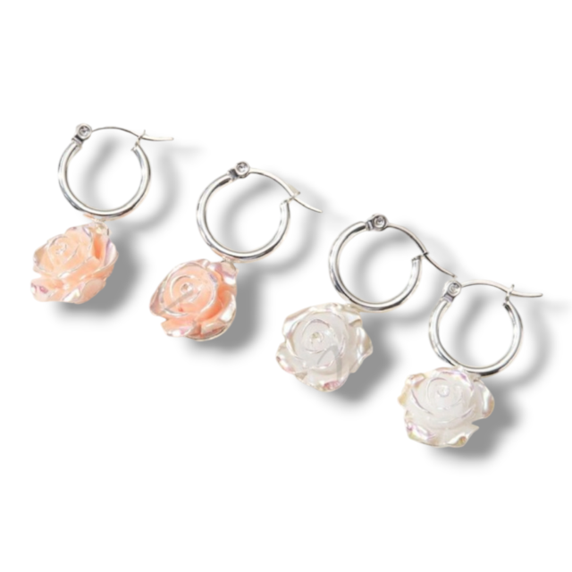 ARO ACERO BLANCO ARGOLLA DIJE ROSA