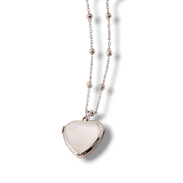 COLLAR ACERO CON BOLITAS Y DIJE CORAZON DE PIEDRAS
