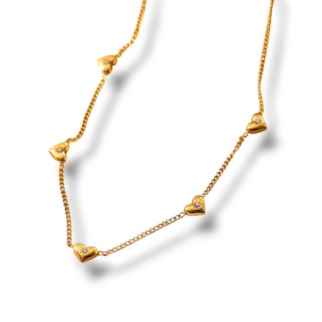 COLLAR ACERO DORADO CORAZONES 