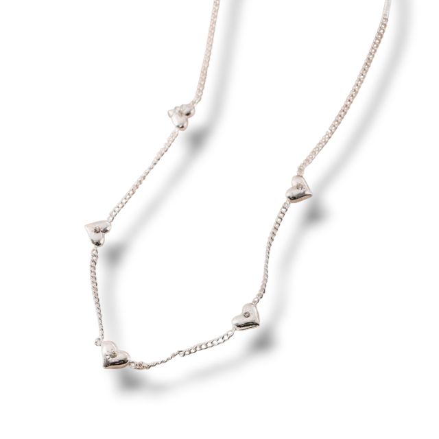 COLLAR ACERO BLANCO CORAZONES 