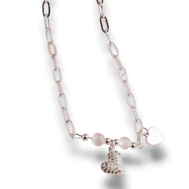 COLLAR ACERO BLANCO CORAZÓN MICROPAVE 