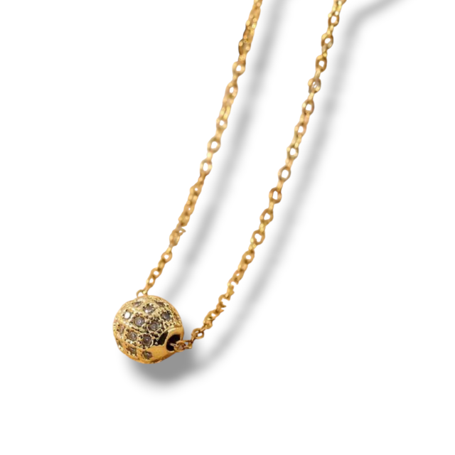 COLLAR ACERO DORADO DIJE BOLITA MICROPAVE