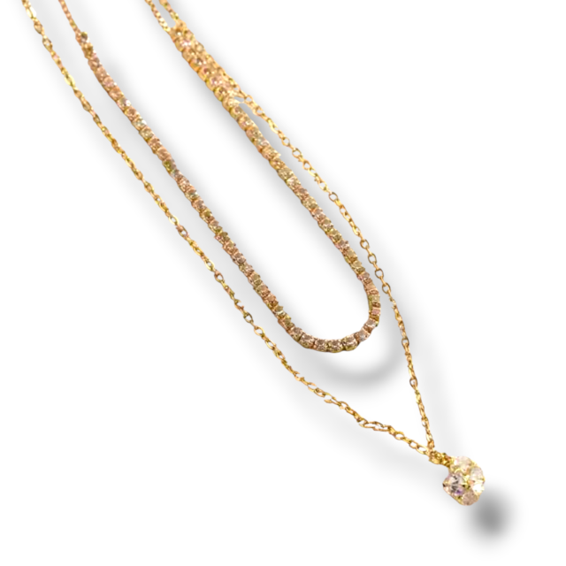 COLLAR ACERO DORADO DOBLE CON DIJE CUBIC