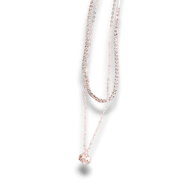 COLLAR ACERO BLANCO DOBLE DIJE CUBIC