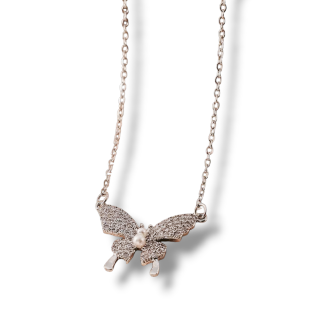 COLLAR ACERO DIJE MARIPOSA MICROPAVE 