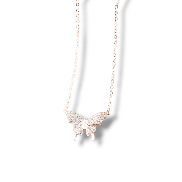 COLLAR ACERO BLANCO DIJE MARIPOSA MICROPAVE 