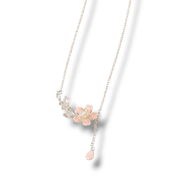 COLLAR ACERO BLANCO DIJE COLGANTE FLOR MICROPAVE 
