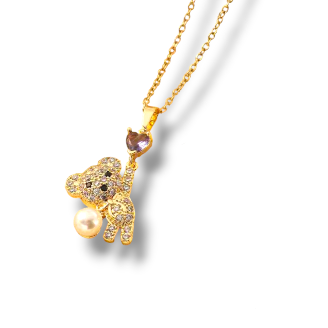 COLLAR ACERO DORADO DIJE MICROPAVE CUBIC COLOR