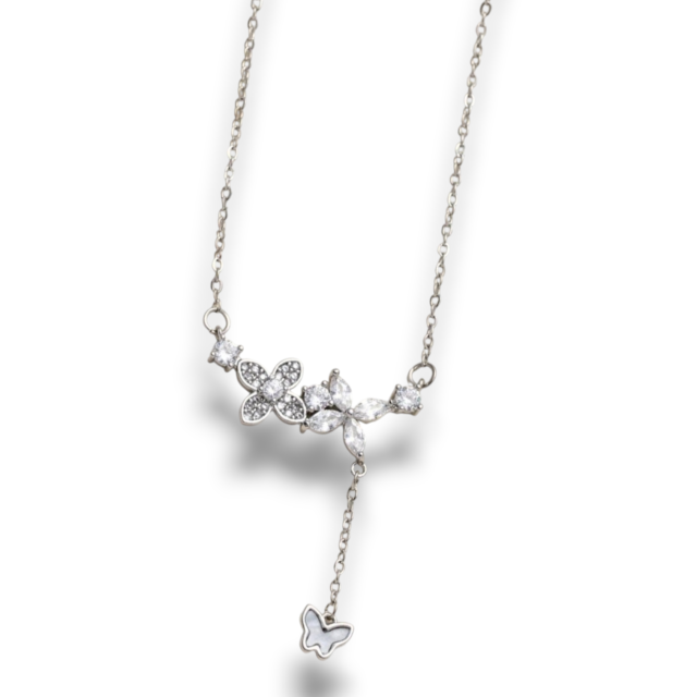 COLLAR ACERO DIJE MARIPOSA FLORES MICROPAVE