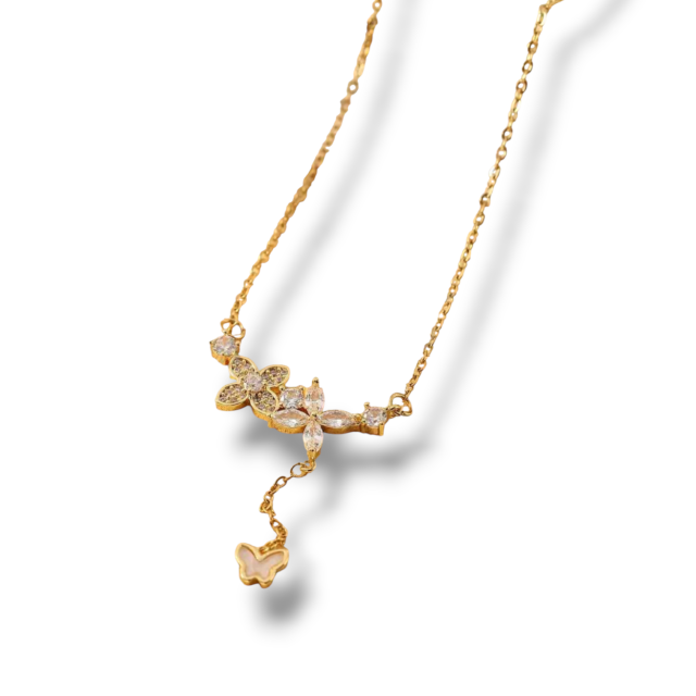 COLLAR ACERO DORADO DIJE FLORES MICROPAVE