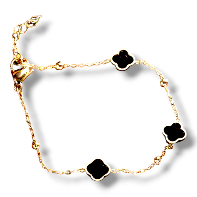 PULSERA ACERO DORADO VC  TRÉBOL X 3
