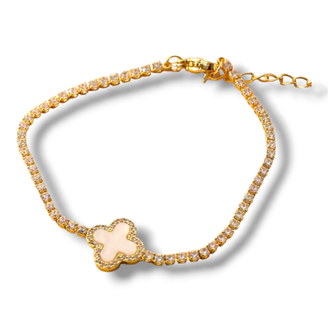 PULSERA ACERO DORADO CON STRASS FLOR VC