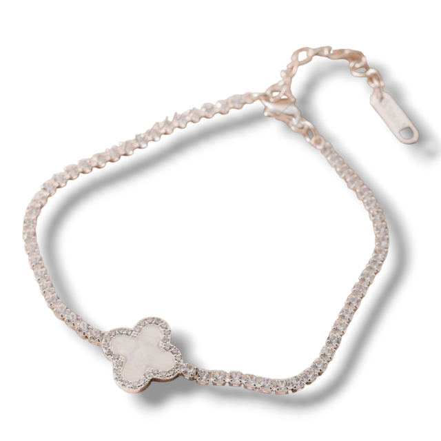 PULSERA ACERO BLANCO STRASS FLOR VC