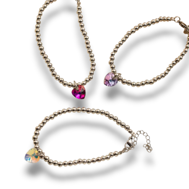 PULSERA BOLITAS CORAZÓN CRISTAL COLOR SURTIDO 