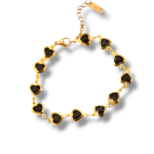 PULSERA ACERO DORADO CORAZONES PIEDRA