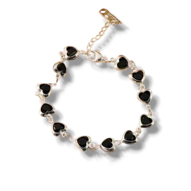 PULSERA ACERO BLANCA CORAZONES PIEDRAS